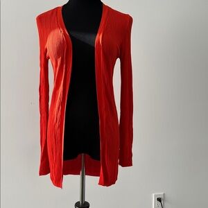 ZARA TOMATO RED OPEN FRONT RIB KNIT CARDIGAN SML